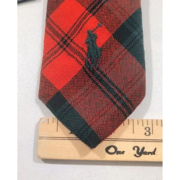 Polo Ralph Lauren Tie Tartan  100% Wool Mens  Hand Made In Italy Red Green NWT - Picture 8 of 8